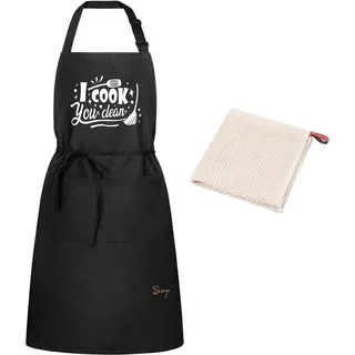 Sienzo Schürzen,Kochschürze mit Taschen,Verstellbarem Grillschürze,küchenschürze für Männer Frauen,Schürze für Barista Barbecue Küche Restaurant Café Garten