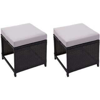 2er-Set Poly-Rattan Hocker MCW-G16, Gartenhocker Sitzhocker, Gastronomie ~ schwarz, Kissen hellgrau