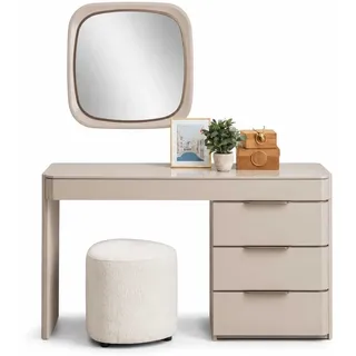 Xlmoebel Schminktisch Moderner Schminktisch mit Spiegel und 4 Schubladen in Beige (Schminktisch-Set, mit Spiegel und Hocker), Made in Europa beige