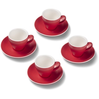 Terra Home 4er Espresso-Tassen Set - Rot, 90 ml, Matt, Porzellan, Dickwandig, Spülmaschinenfest, italienisches Design - Kaffee-Tassen Set mit Untertassen
