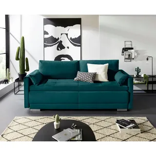 OTTO home Schlafsofa Berlin, B: 218 cm, Liegel. 160x198 cm, Boxspring, Dauerschlafsofa mit Boxspring inklusive 2 Zierkissen & Bettkasten blau