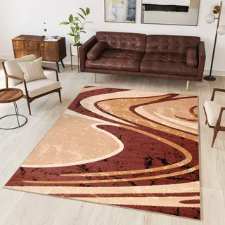 TAPISO Dream Teppich Wohnzimmer Modern Kurzflor Braun Beige Meliert Streifen Wellen Schlafzimmer Gästezimmer Küche ÖKOTEX 130 x 190 cm