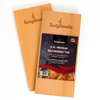 TastySmoke® Premium Zedernholzbrett zum Grillen – 100% Naturprodukt aus Western Red Zeder – Grillbretter aus Zedernholz im 2er Vorteilspack – mehrmals wiederverwendbar