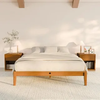 Bambus Bettgestell 160x200 cm - Massivholz Plattformbett - Stecksystem Montage ohne Werkzeug - Geräuscharm - Modern minimalistisch - Natur