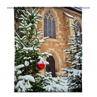 Scheibengardine Weihnachten in der Kirche Scheibenhänger eckig - B-line, gardinen-for-life 90 cm x 125 cm