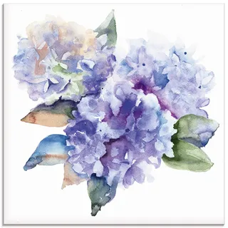 ARTland Wanddeko Glasbilder Wandbild Glas Bild einteilig Quadratisch Natur Blumen Blüten Hortensien Aquarell Gemälde Landhaus T1DS