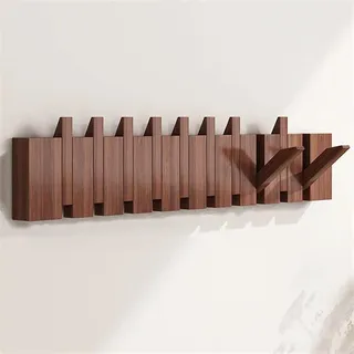 Garderobenhaken aus Holz, klappbar, 4-12 Haken, kreatives Klavierdesign, wandmontierte Kleiderhaken für Jacken, Handtücher, Bademäntel, für Flur, Schlafzimmer, Bad(Size:10 Hooks,Color:Walnuss)