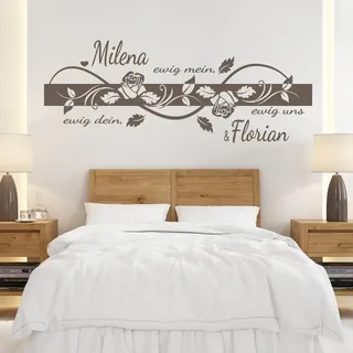 tjapalo® w-pk219 Wandtattoo Schlafzimmer Spruch Wandtattoo Liebe mit namen Wandtattoo Wohnzimmer Blumenranke ewig dein ewig mein mit Wunschnamen und Datum viele Farben, Größe: B140xH58