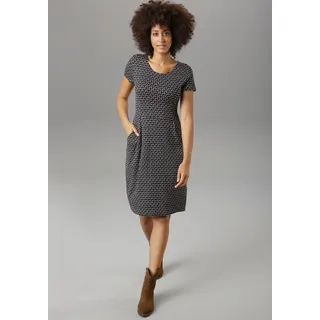 Jerseykleid ANISTON SELECTED, Damen, Gr. 42, N-Gr, schwarz (schwarz, apricot, blau, jade, weiß, gepunktet), Jersey, Obermaterial: 95% Viskose, 5% Elasthan, gepunktet, casual, figurbetont knieumspielend, Rundhals, Kurzarm, Kleider, mit bunten Punkten