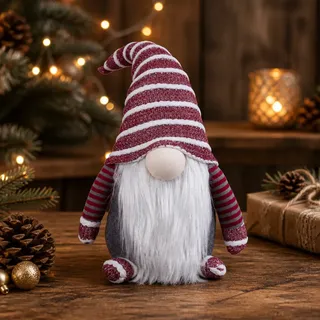 Weihnachtswichtel 30cm(49cm) sitzend rot-grau Dekofigur Weihnachten