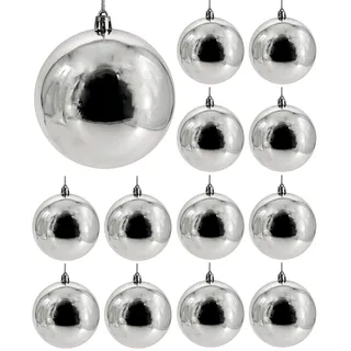 My-goodbuy24 Weihnachtskugeln 12 Stück - Christbaumkugeln - bruchsicher und stoßfester - Christbaumschmuck Ø 10cm Baumschmuck Set Weihnachten Deko - Silber glänzend