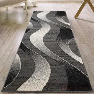 Mazovia Läufer Teppich Flur - Modern Teppichläufer – Kurzflor, Weich - für Vorzimmer Eingangsbereich Küche Korridor - Geometric Muster - ÖKO-TEX - Meterware 100 cm Breite - Grau 100 x 300 cm