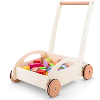 Lauflernwagen mit Holzbausteinen Lernlaufhilfe aus Holz Holzspielzeug
