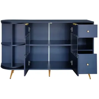 HAUSS SPOLE Sideboard mit Glasschiebetüren, LED-Leuchten für Esszimmer Wohnzimmer Blau (2 Schubladen, 2 Türen), modernes Design blau 130 cm x 80 cm x 40 cm