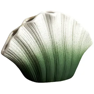 Weiß-grüne, Hydroponische Keramikvase (groß) – Dekorative Muschelvase Für Die Dekoration Von Ferienwohnungen Und Frischen Blumenarrangements
