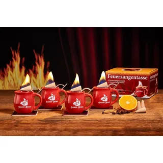 Feuerzangentasse Bowle-Set Feuerzangentasse 4er-Set (Feuerzangenbowle Set, 9-tlg., 4x Feuerzangentasse, 4x Korkuntersetzer, 1x Rezeptheftchen), hitzebeständige Keramik, Edelstahl-Feuerzange rot