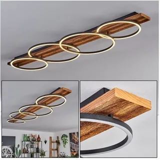 hofstein Deckenleuchte moderne Deckenlampe aus Metall/Holz/Kunststoff in Schwarz/Natur/Weiß, LED fest integriert, 3000 Kelvin, Leuchte im skandinavischen Design, 5100 Lumen, 3000 Kelvin beige