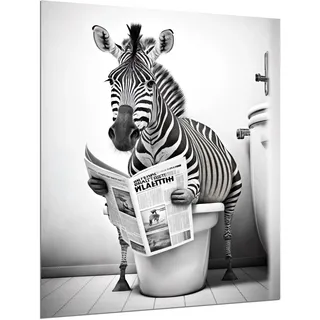 DARO Design - Bilder Deko Gäste WC Wandbild Badezimmer Bad Toilette Kunstdruck Bild auf 6mm HDF 50x70 cm Zebra Wanddeko - lustige Wandbilder Leinwand Poster Aesthetic Room Decor