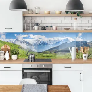 micasia Küchenrückwand selbstklebend Jan Becke Natur ohne Bohren fugenlos - Made in Germany - Berg Modern matt Paneel grün Küche Herd Spritzschutz 1934 (210x60cm)