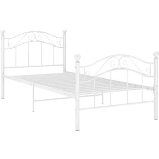vidaXL Bett mit Lattenrost Metallbett Einzelbett Bettgestell Schlafzimmerbett Bettrahmen Ehebett Schlafzimmermöbel Weiß Metall 90x200cm