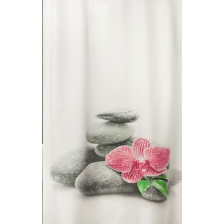 Textil Duschvorhang 180x200 cm Wellness Orchidee weiss grau rosa inkl. Duschvorhangringe