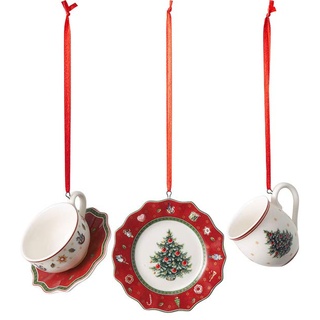 Villeroy und Boch - Toy's Delight Decoration Ornamente Geschirrset rot, 3tlg., charmantes Anhänger-Set für den Christbaum, Porzellan, rot, 4 x 7 cm