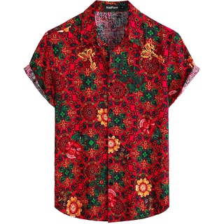 VATPAVE Herren Sommer Tropische Hemden Kurzarm Aloha Hawaii Hemden Klein Rot