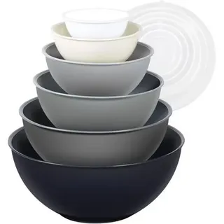 Salatschüssel Set mit Deckel, 12-teilig, Stapelbar, Kunststoff, 6
