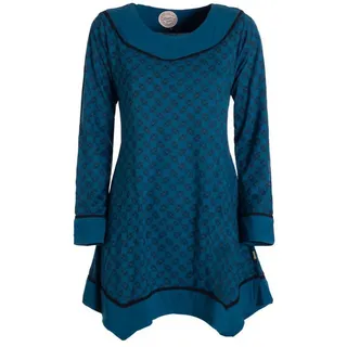 Vishes Tunikakleid Langarm Damen Tunika Shirt-Kleid Ethno Zipfel-Bluse Blusenkleid Elfen, Hippie, Boho Style blau