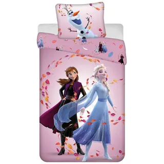 Jerry Fabrics Eiskönigin Anna Elsa Kinderbettwäsche Set, Einzelbettbezug 140x200 cm und Kissenbezug 50x70 cm, 100% Baumwolle, Lila