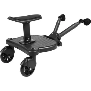 Universal Buggy Board mit Sitz und Trittbrett für Kinderwagen, Flexible Anpassung für 3-7 Jahre alte Kinder, Stabile Tragbarkeit bis 25 kg, Einfache Installation und Verwendung Schwarz