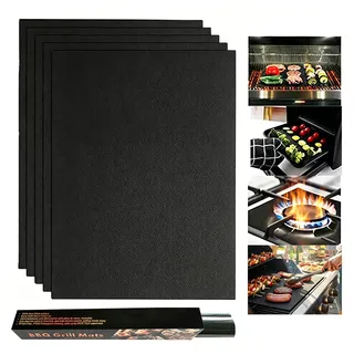 5 Stück BBQ Grillmatte für Gasgrill 40 * 33 cm, Antihaft Grillmatten Wiederverwendbar, Dauerbackfolie für Backofen, für Den Boden des Ofens für Gas-, Elektro- und Ventilator-Unterstützte (Schwarz)