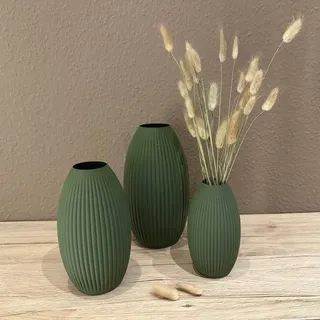 Dekovase 3D Vase Bodenvase Vase für Pampasgras Trockenblumen (Set (alle 3 Vasen), Olivegrün)