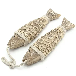 2 Stück Holzfische Deko, Fische Anhänger Hängedeko, Deko Fische Fische Anhänger,Vintage Fischskulptur Mit Schnur Zum, Für Geschenk Drinnen Und Draußen Terrasse Heimdekoration