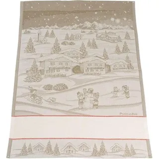 Famanu Geschirrtuch Weihnachten mit Stickerei-Einsatz - 81 x 57 cm, Landschaftsmuster