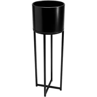 VIVANNO Elevate Cross Blumentopf mit Ständer - Pflanztopf 79 cm, Schwarz | Moderner runder Übertopf mit Gestell aus Metall für Innen & Außen, wetterfester Pflanzkübel aus Stahlblech, 25 cm Ø