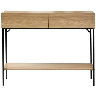 CALICOSY - Konsolentisch 2 Schubladen 1 Ablage - Holzoptik - Spanplatten - Schwarze Metallstruktur - Integrierte Griffmulden - Eingang, Flur, Wohnzimmer - Industrial Design - B 100 x T 35 x H 80 cm