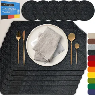 MAHEWA® 6er Set Premium Tischset Platzset aus Filz rutschfest Ab-waschbar und Waschmaschinenfest Eckige Platzdeckchen (Anthrazit, 6er Set)