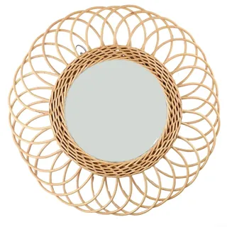 Runder Rattan-Wandspiegel, 40 cm, dekorativer Boho-Spiegel aus Weidengeflecht, für Wohnzimmer, Schlafzimmer, Eingangsbereich, Holz-Finish,Wandspiegel