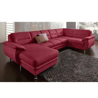 Wohnlandschaft SIT & MORE "Mailand U-Form", rot (bordeaux), B:312cm H:85cm T:179cm, NaturLEDER (echtes Rindleder)/Korpus passendes Kunstleder Softlux, Luxus-Microfaser Altara Nubuck (100% Polyester), Kunstleder Softlux, Luxus-Kunstleder, Sofas, wahlweise mit Bettfunktion, frei im Raum stellbar