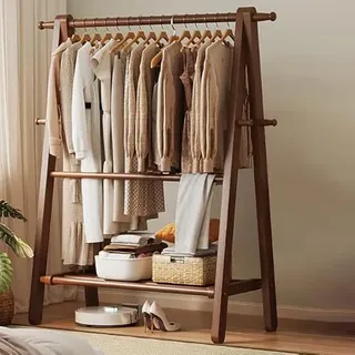 Cutfouwe Holz Kleiderständer Garderobe, große Faltbare hängende Kleidung, Stand Kleiderständer mit Lagerung Regal, Kleidung Lagerung, Home Organisation, natürliche Buche,39" with Pants Rack