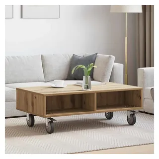 vidaXL Beistelltisch mit Rädern Braun Eiche 90 x 50 x 30 cm