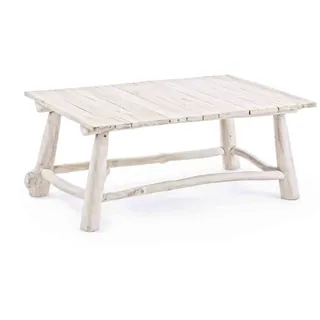 Couchtisch Sahel aus Teakholz, skandinavisches Design, Weiß, rechteckig, 90x60 cm