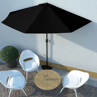 Gecheer Balkon-Sonnenschirm Marktschirm Balkonschirm Gartenschirm Terrassenschirm Sonnenschutz Alu-Mast Schwarz 300x155x223cm Halbrund