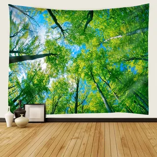 Mesnt Wandbehang Wald, Blauer Himmel und Baum Wandteppiche für Wohnzimmer Schlafzimmer, Wohnkultur, 200x200cm