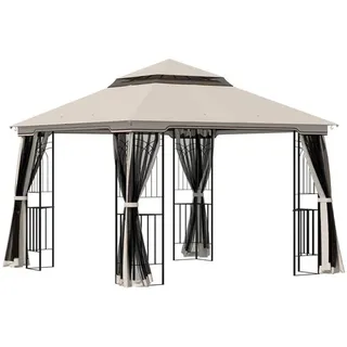 Outsunny Gartenpavillon 3 x 3 m inkl. 4 Seitenteile Beige