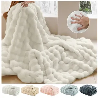 Überwurf Plüsch Kuscheldecke Flauschig Decke, Super Weiche Kuschelige, Sunicol, Kaninchen Kunstfell Warme Sofaüberwurf für Couch Bett Sofa weiß 160 cm x 200 cm
