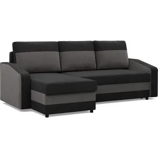Ecksofa ORION mit Schlaffunktion und 2 Bettkästen, Schlafsofa L-Form, universal montierbar (links/rechts), Polsterecke Stoff Schwarz / Grau - Schwarz/Grau
