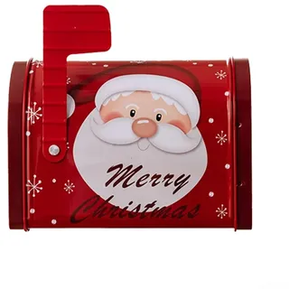 Eawfgtuw Weihnachts-Briefkasten aus Metall mit erhöhter Flagge und festlichem rotem Pickup-Truck, Schneemann-Design, wetterfeste Dose für Süßigkeiten, Schokolade oder kleine Geschenke (B)