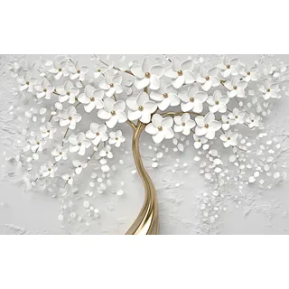 Fototapete PAPERMOON "Blumen weiß gold", bunt, B:2,5m L:1,86m, Vlies, Tapeten